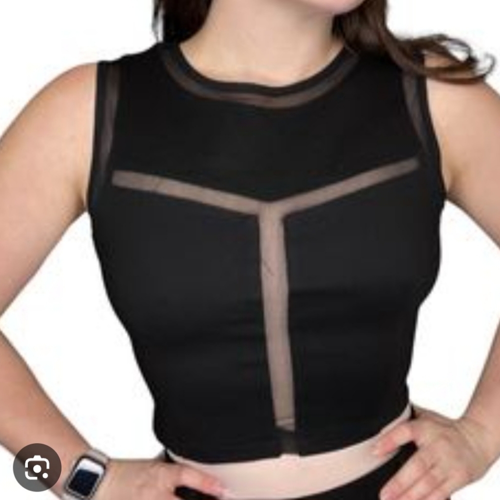 LUCY PARIS Mesh Accented Cropped Top In Black Size MED